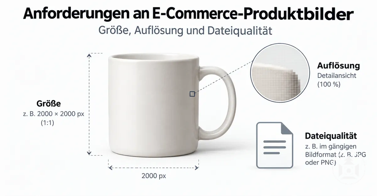 E-Commerce-Produktbild mit Anforderungen an Größe, Auflösung und Dateiqualität