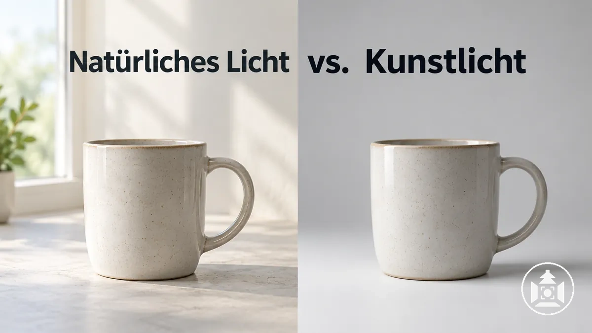 Produkt im Vergleich bei natürlichem Licht und künstlicher Studiobeleuchtung fotografiert