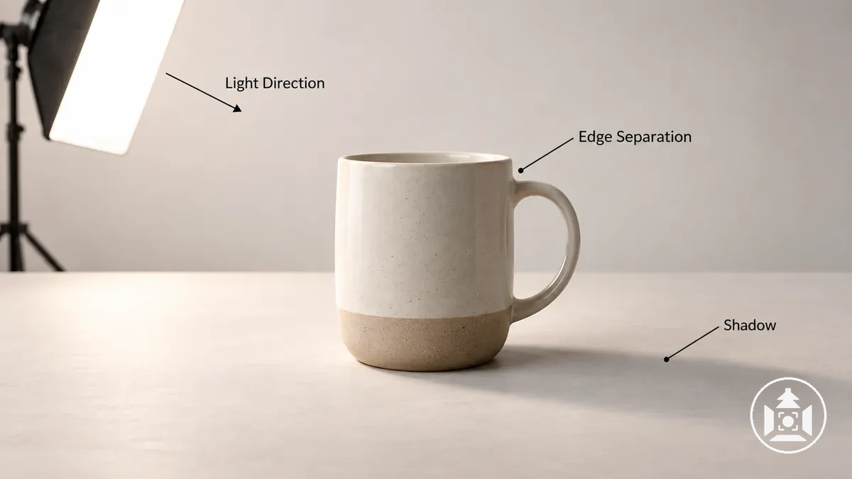 Product under controlled directional light with a restrained shadow and clear separation from a simple background