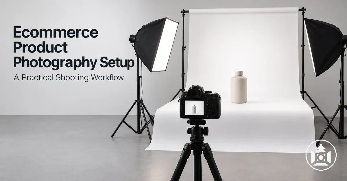 Ecommerce product photography shooting setup with camera, lights and backdrop