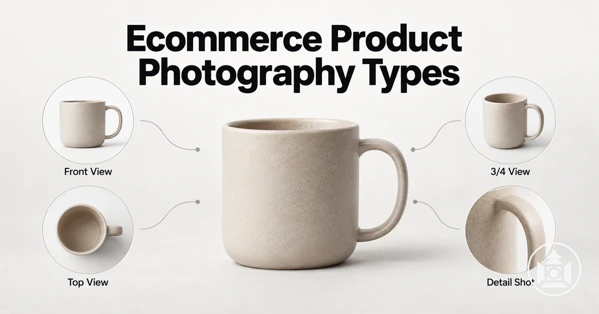 Examples of ecommerce product photography types and essential product shot types