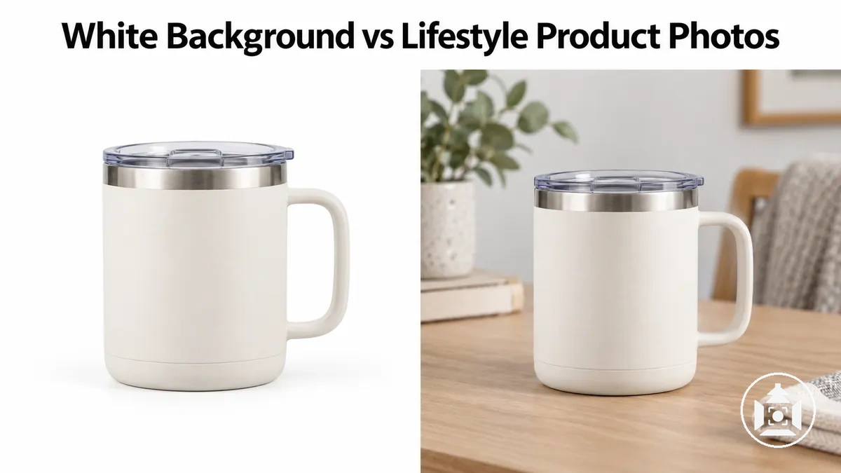 Same ecommerce product shown on a white background and in a lifestyle setting