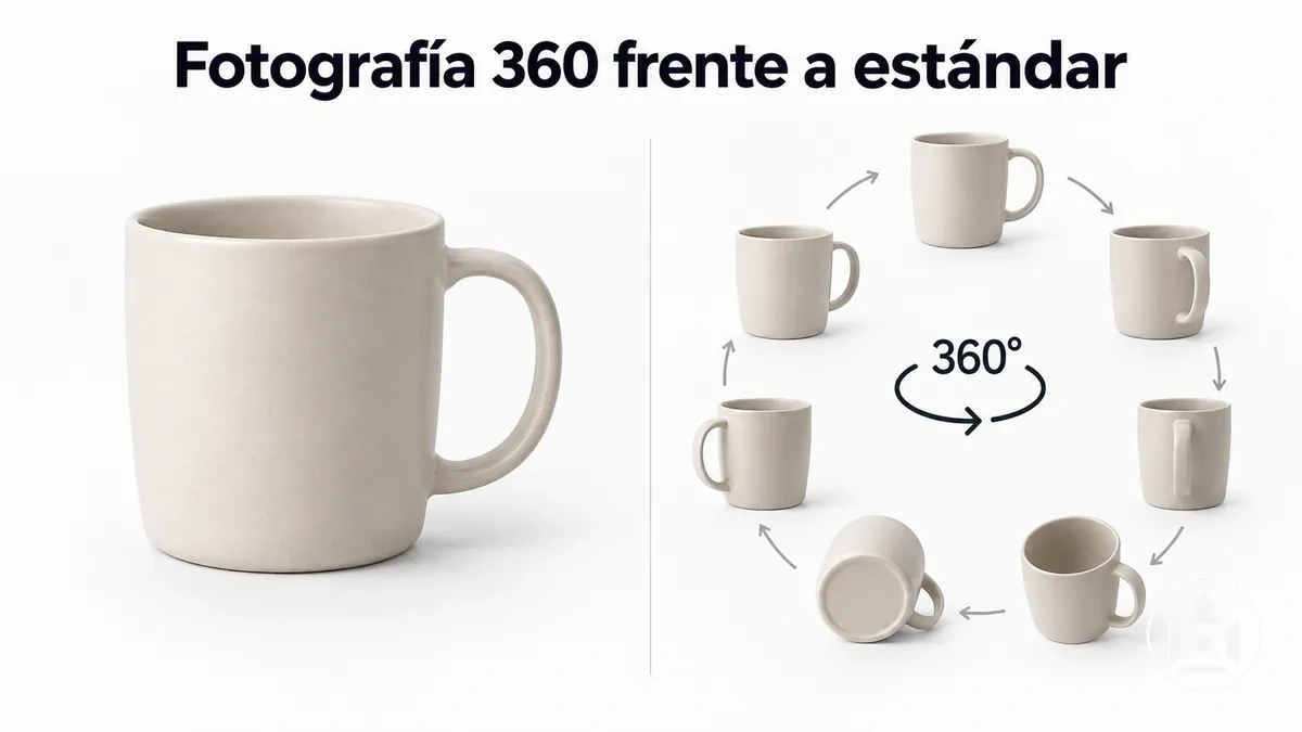 Producto para ecommerce mostrado como fotografía estándar y como secuencia de imágenes de 360 grados