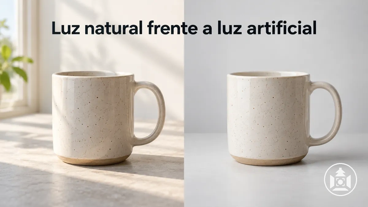 Producto fotografiado con luz natural y con iluminación artificial de estudio para compararlas