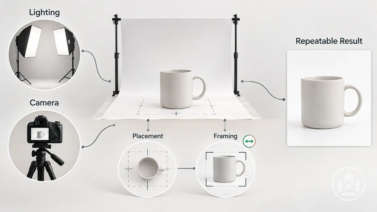 Variables fotográficas coordinadas utilizadas para mantener imágenes de producto coherentes para ecommerce