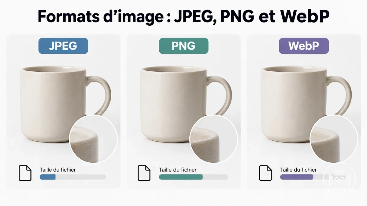 Formats JPEG, PNG et WebP pour les images produit e-commerce comparés selon la qualité et la taille de fichier