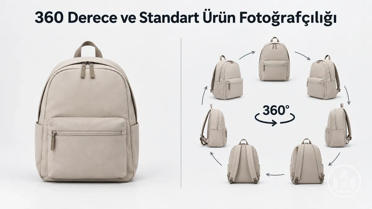 Standart fotoğraf ve 360 derece görüntü dizisi olarak gösterilen e-ticaret ürünü