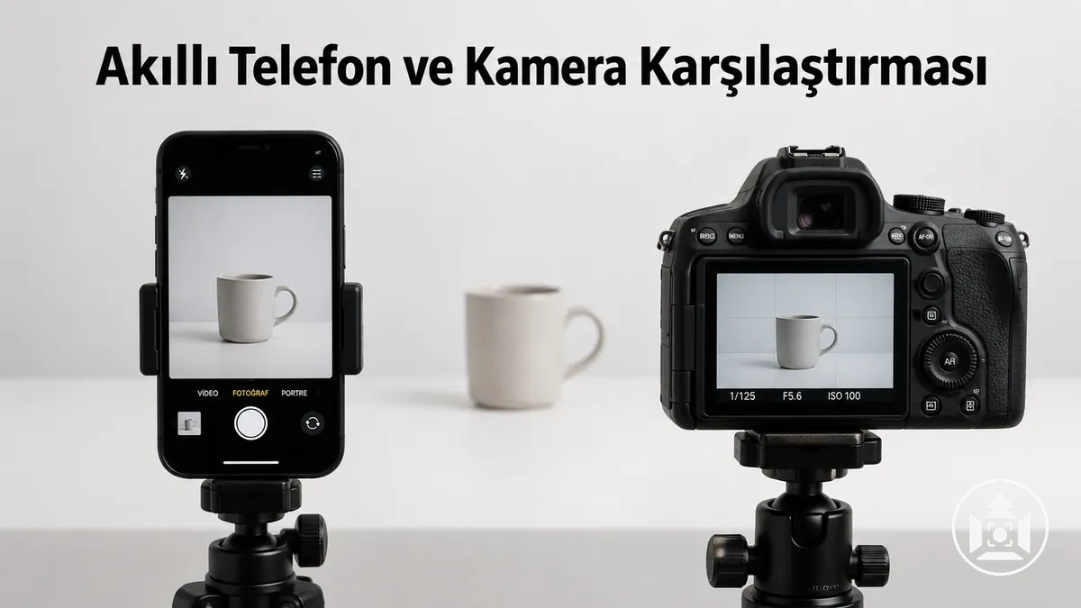 E-ticaret ürün fotoğrafçılığında yan yana kullanılan akıllı telefon ve özel kamera